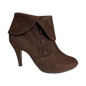 Top Moda Brown Suede Faux Button Heel Ankle Boots Size 10